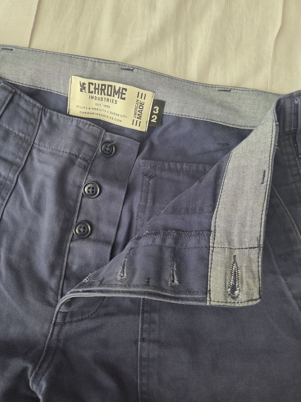 Chrome Industries Men's Navy Button-Fly Chinos